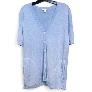 J. JILL Periwinkle Blue Linen Blend Button Front Knit Short Sleeve Cardigan | S